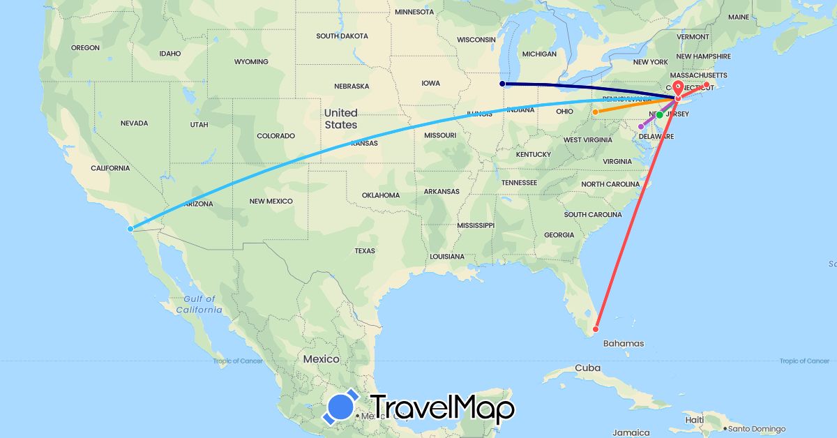 TravelMap itinerary: driving, bus, train, hiking, boat, hitchhiking in United States (North America)