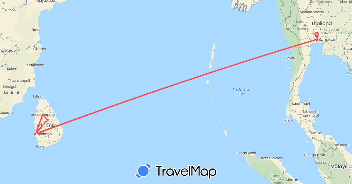 TravelMap itinerary: driving, hiking in Sri Lanka, Thailand (Asia)
