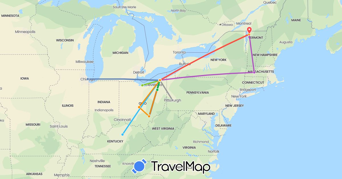 TravelMap itinerary: driving, bus, plane, cycling, train, hiking, boat, hitchhiking, electric vehicle in United States (North America)