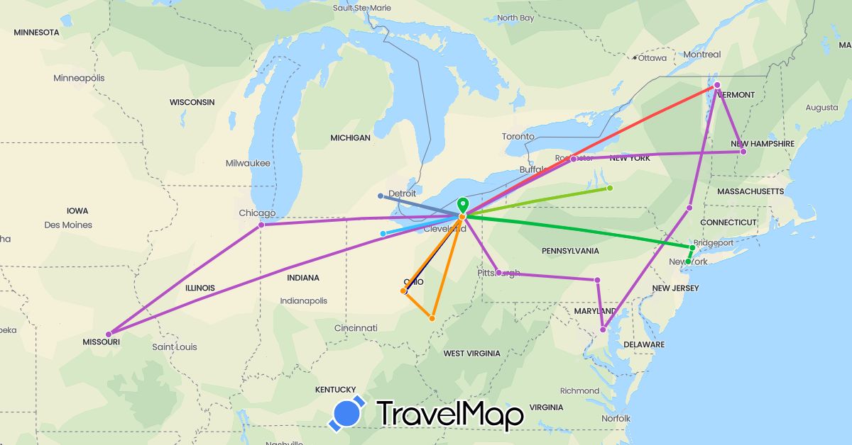 TravelMap itinerary: driving, bus, cycling, train, hiking, boat, hitchhiking, electric vehicle in United States (North America)