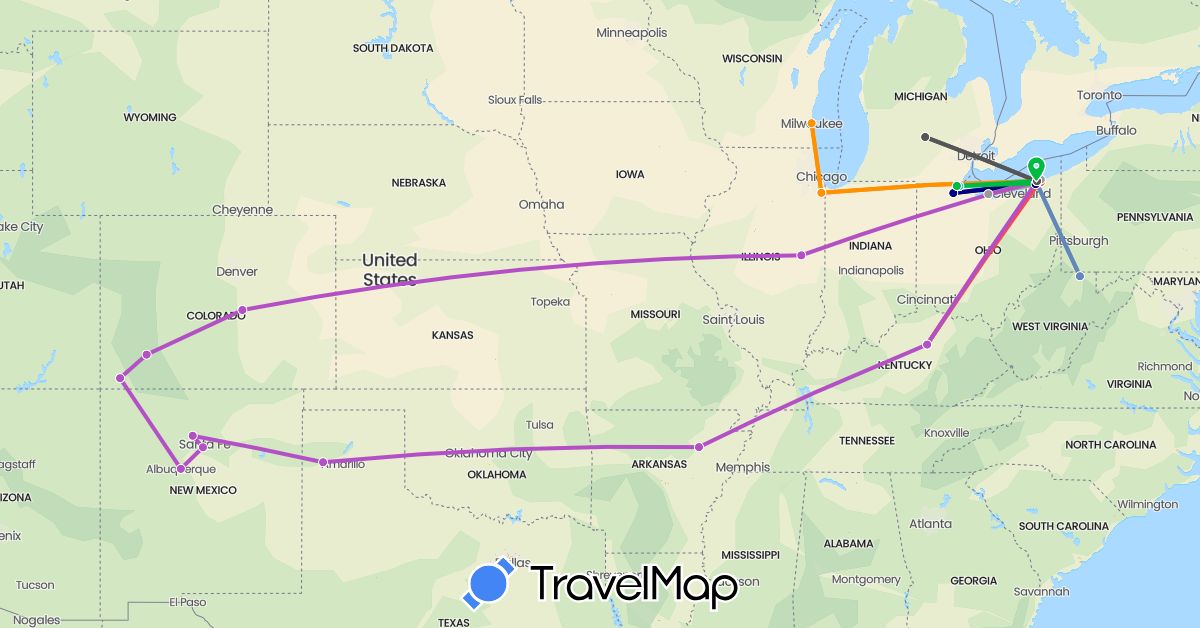 TravelMap itinerary: driving, bus, plane, cycling, train, hiking, boat, hitchhiking, motorbike in United States (North America)