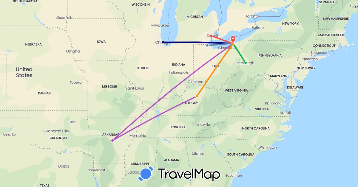 TravelMap itinerary: driving, bus, cycling, train, hiking, hitchhiking in United States (North America)