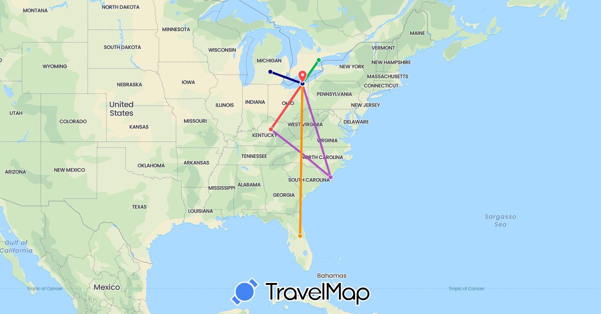 TravelMap itinerary: driving, bus, train, hiking, hitchhiking in Canada, United States (North America)