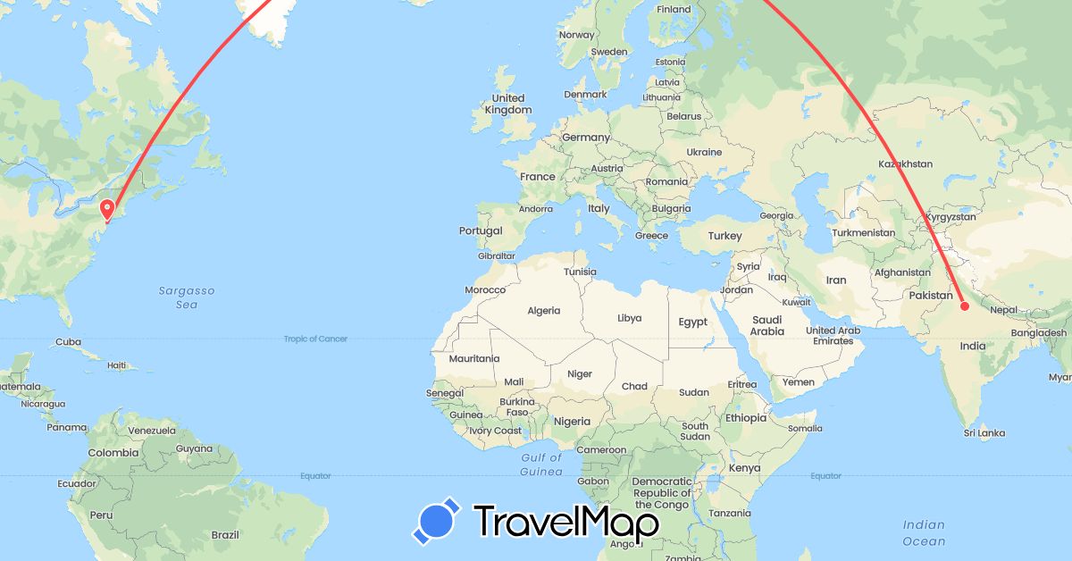 TravelMap itinerary: hiking in India, United States (Asia, North America)