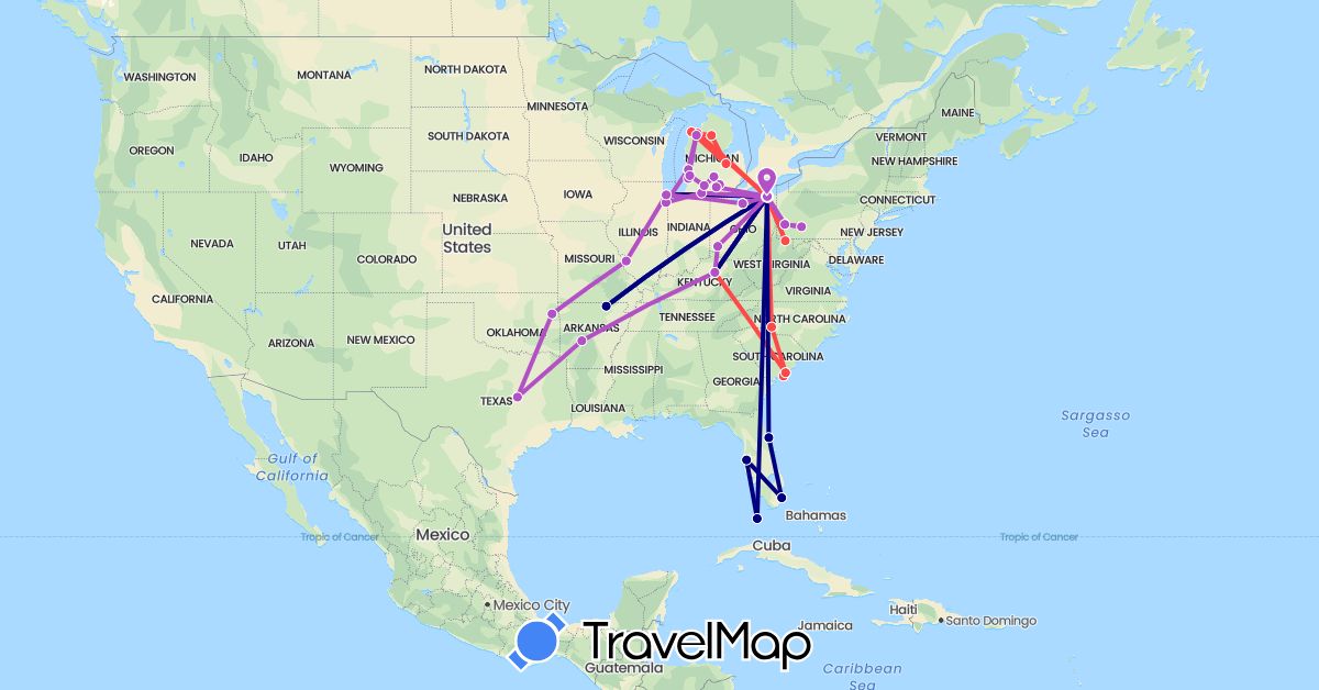 TravelMap itinerary: driving, train, hiking in United States (North America)